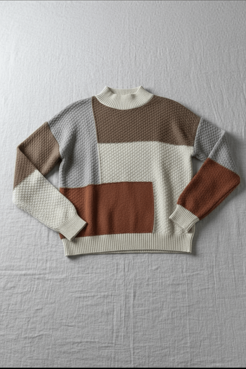 Ailani – Women’s Relaxed Fit Textured Patchwork Knit Sweatshirt