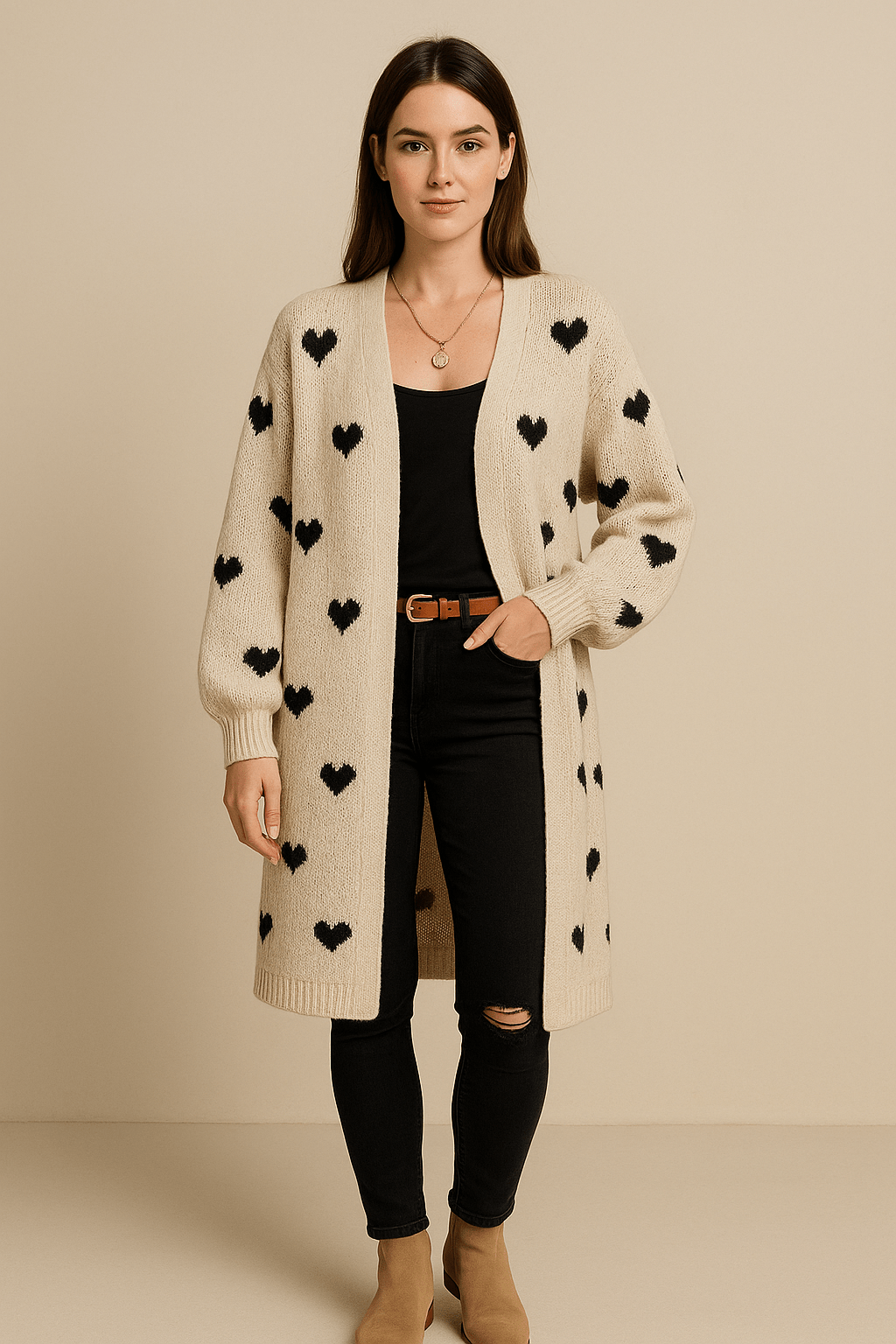 Ashford | Alora – Women’s Oversized Wool Knit Cardigan with Heart Pattern - Ashford London Clothing