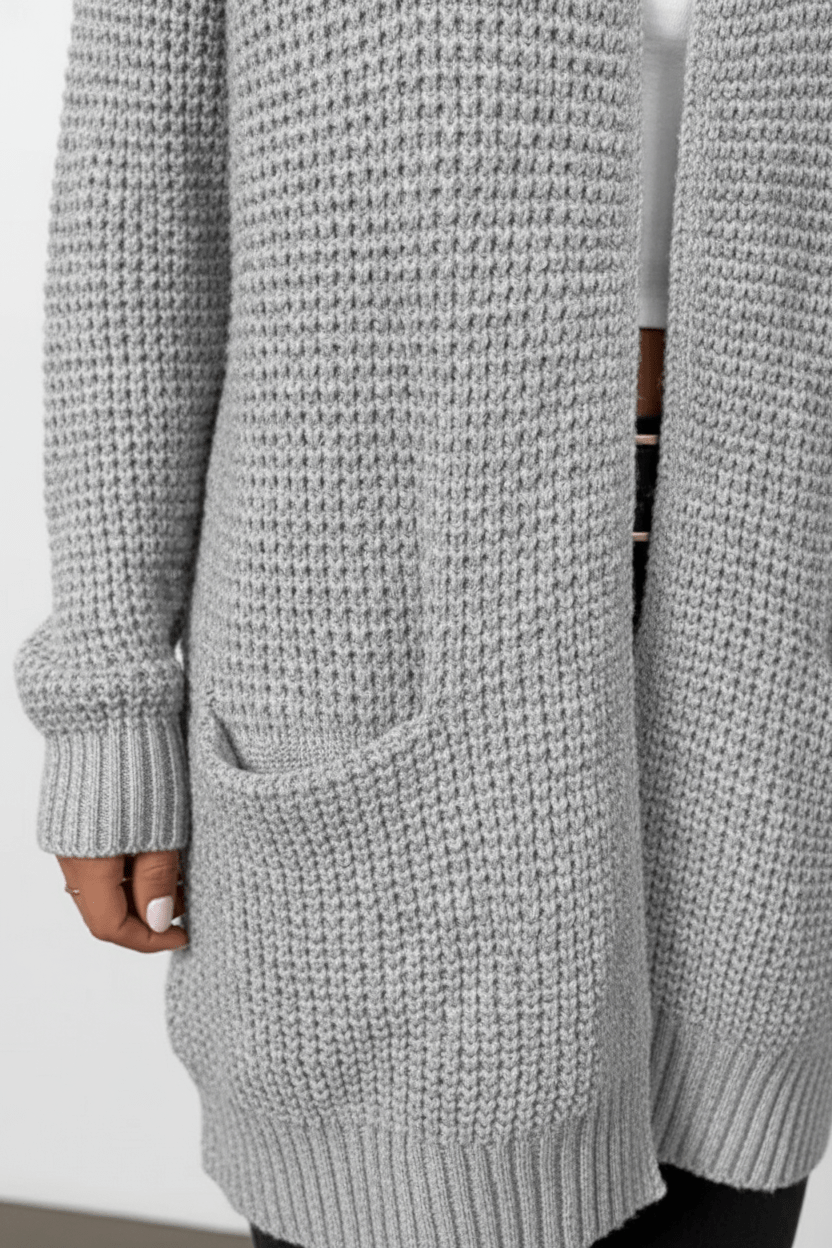 Arlona – Women’s Waffle Knit Open Front Cardigan with Pockets