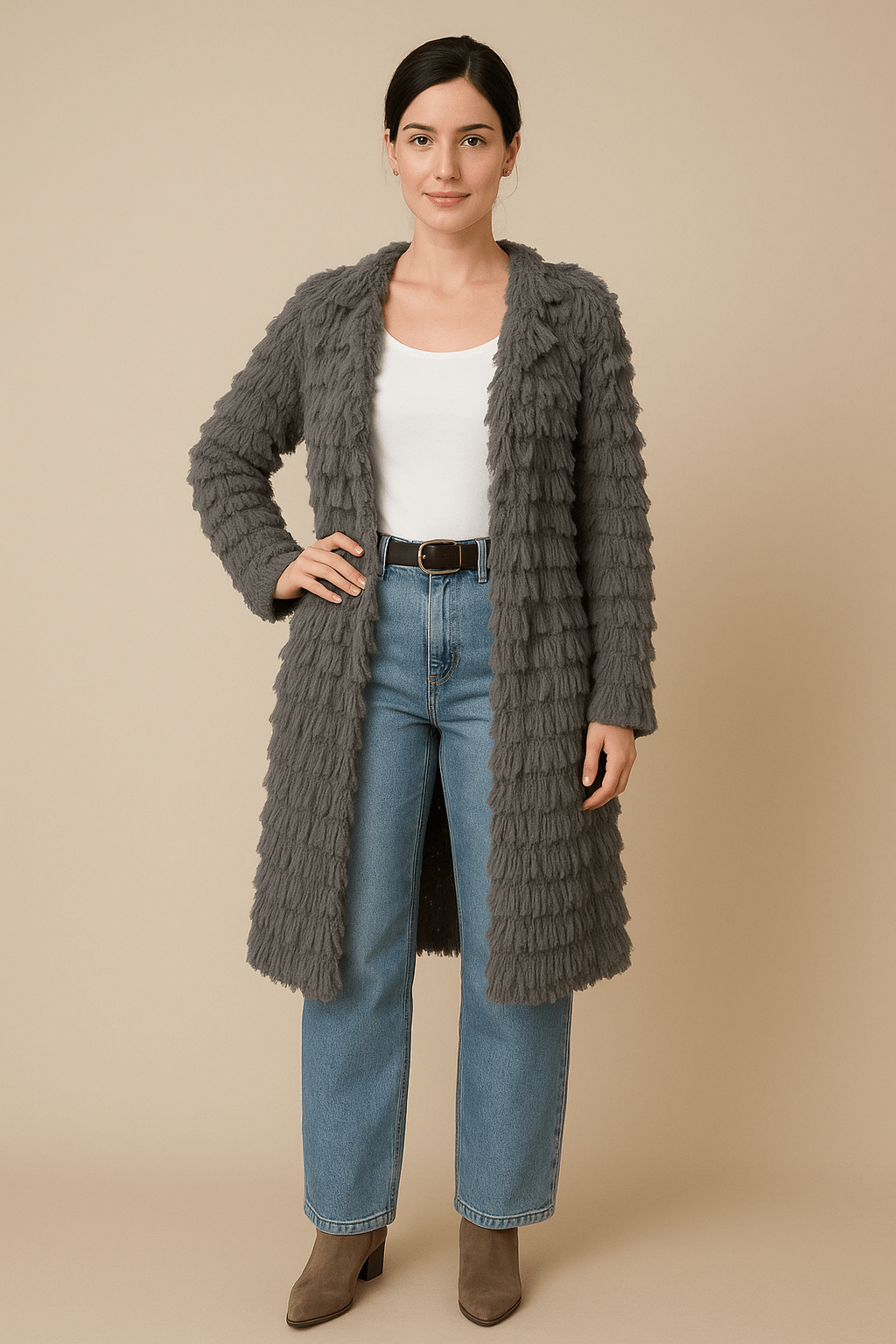 Ashford | Avelin – Women’s Longline Shaggy Knit Cardigan with Open Front - Ashford London Clothing