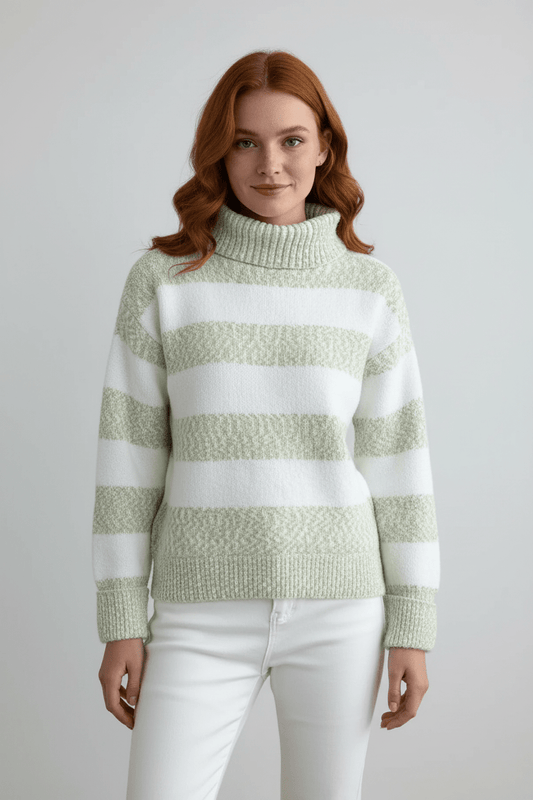 Ashford | Eira – Women’s Plush Knit Pullover with Ribbed Turtleneck and Striped Texture - Ashford London Clothing
