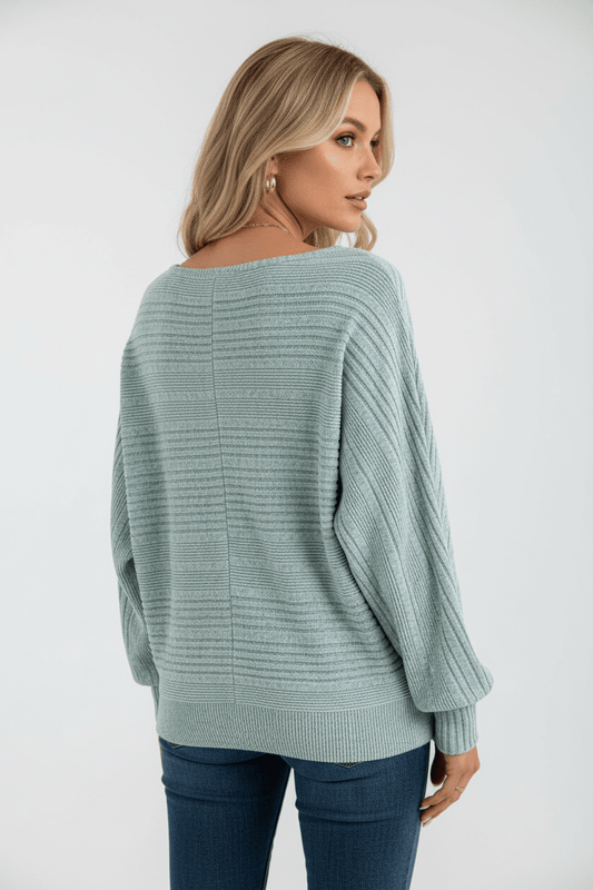 Eira – Women’s Textured Rib Knit Sweatshirt with Dolman Sleeves