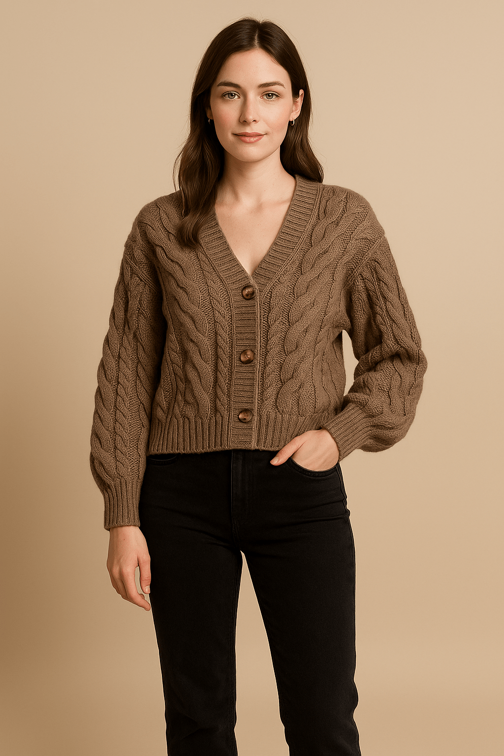 Ashford | Inka – Women’s Wool Knit Cable Cardigan with V - Neck and Button Front - Ashford London Clothing