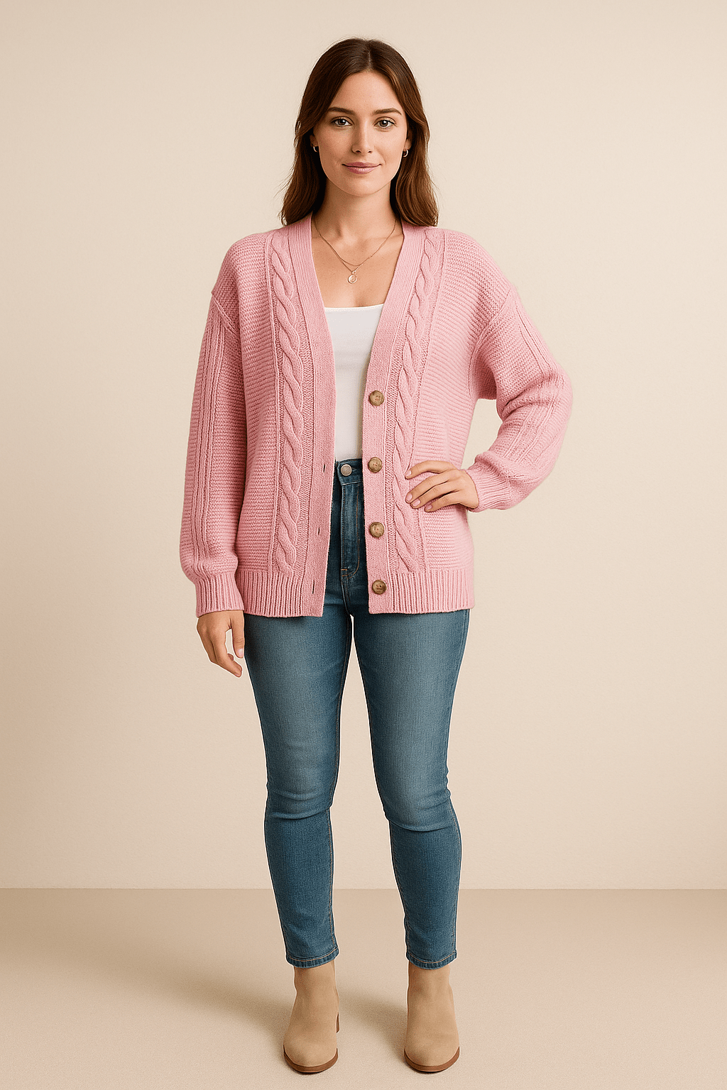 Ashford | Karine – Women’s Oversized Wool Knit Cable Cardigan Jacket with Button Front - Ashford London Clothing