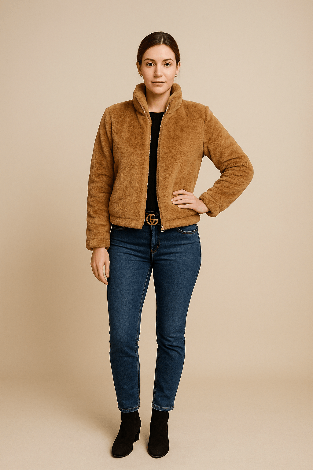 Ashford | Thea – Women’s Faux Leather Plush Zip - Up Cardigan with High Collar - Ashford London Clothing