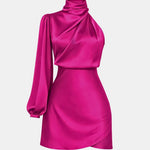 Adalee – One-Shoulder Satin Statement Dress with Asymmetric Sleeve