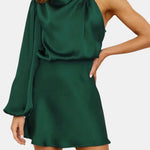 Adalee – One-Shoulder Satin Statement Dress with Asymmetric Sleeve