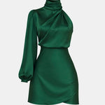 Adalee – One-Shoulder Satin Statement Dress with Asymmetric Sleeve
