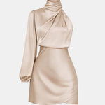 Adalee – One-Shoulder Satin Statement Dress with Asymmetric Sleeve