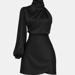 Adalee – One-Shoulder Satin Statement Dress with Asymmetric Sleeve