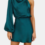 Adalee – One-Shoulder Satin Statement Dress with Asymmetric Sleeve