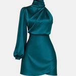 Adalee – One-Shoulder Satin Statement Dress with Asymmetric Sleeve