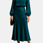Alexa – High-Waist Satin Midi Dress with Elegant Drape