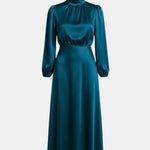 Alexa – High-Waist Satin Midi Dress with Elegant Drape
