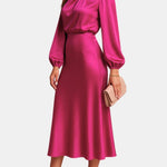 Alexa – High-Waist Satin Midi Dress with Elegant Drape