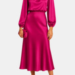 Alexa – High-Waist Satin Midi Dress with Elegant Drape