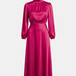 Alexa – High-Waist Satin Midi Dress with Elegant Drape