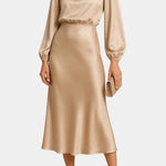 Alexa – High-Waist Satin Midi Dress with Elegant Drape