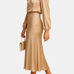 Alexa – High-Waist Satin Midi Dress with Elegant Drape