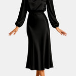 Alexa – High-Waist Satin Midi Dress with Elegant Drape
