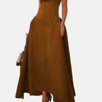 Alleah – Metallic Decor Zipper Sleeveless Maxi Dress