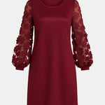 Alondra – Floral Mesh Sleeve Mini Dress in Burgundy