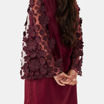 Alondra – Floral Mesh Sleeve Mini Dress in Burgundy