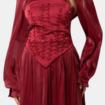 Amallie – Beaded Corset Long Dress in Burgundy