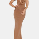 Amani – Sculpted Halter Maxi Dress with Draped Bodice