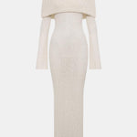 Amelie – Off-Shoulder Bouclé Maxi Dress with Sculpted Silhouette