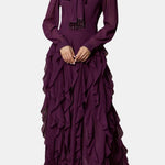 Ari – Bow Neck Tiered Ruffle Maxi Dress in Purple