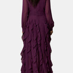 Ari – Bow Neck Tiered Ruffle Maxi Dress in Purple