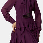 Ari – Bow Neck Tiered Ruffle Maxi Dress in Purple
