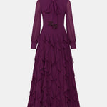 Ari – Bow Neck Tiered Ruffle Maxi Dress in Purple