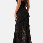 Ariah – Halter Neck Lace Long Evening Dress in Black