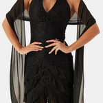 Ariah – Halter Neck Lace Long Evening Dress in Black