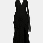 Ariah – Halter Neck Lace Long Evening Dress in Black