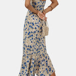 Arisha – Knotted Irregular Hem Floral Long Dress in Blue