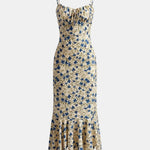 Arisha – Knotted Irregular Hem Floral Long Dress in Blue