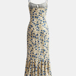Arisha – Knotted Irregular Hem Floral Long Dress in Blue