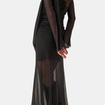 Arlette – Scarf Neck Polka Dot Long Dress in Black