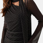 Arlette – Scarf Neck Polka Dot Long Dress in Black