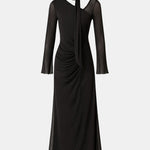 Arlette – Scarf Neck Polka Dot Long Dress in Black