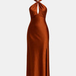 Aviana – Satin Halter Maxi Dress with Elegant Side Split