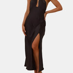 Aviana – Satin Halter Maxi Dress with Elegant Side Split