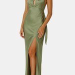 Aviana – Satin Halter Maxi Dress with Elegant Side Split