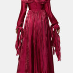 Avianna – Draped Scarf Pleated Long Dress in Burgundy