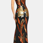 Aylani – One Shoulder Floral Sequin Party Dress in Black