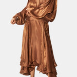 Briar – Long Sleeve Satin Midi Dress With Layered Ruffle Hem