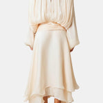 Briar – Long Sleeve Satin Midi Dress With Layered Ruffle Hem